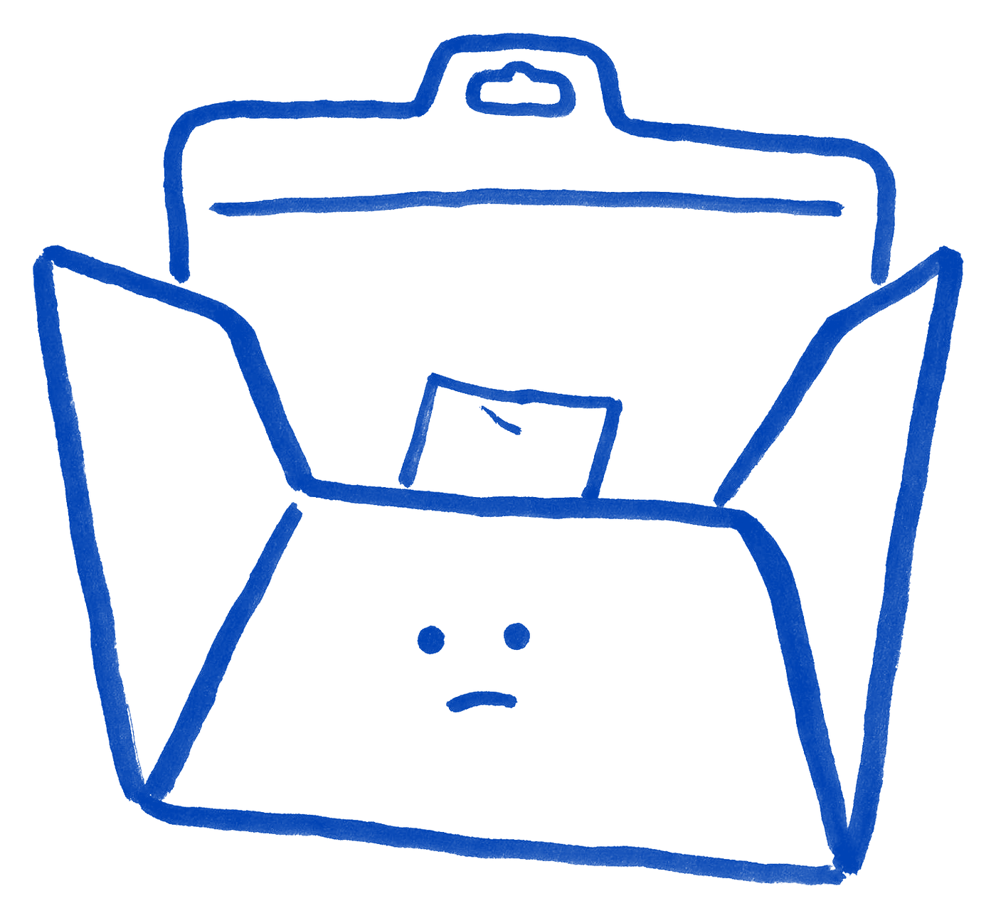 An open folder drawn in ink holding one lonely sheet, the picture of a logo rather than a logo