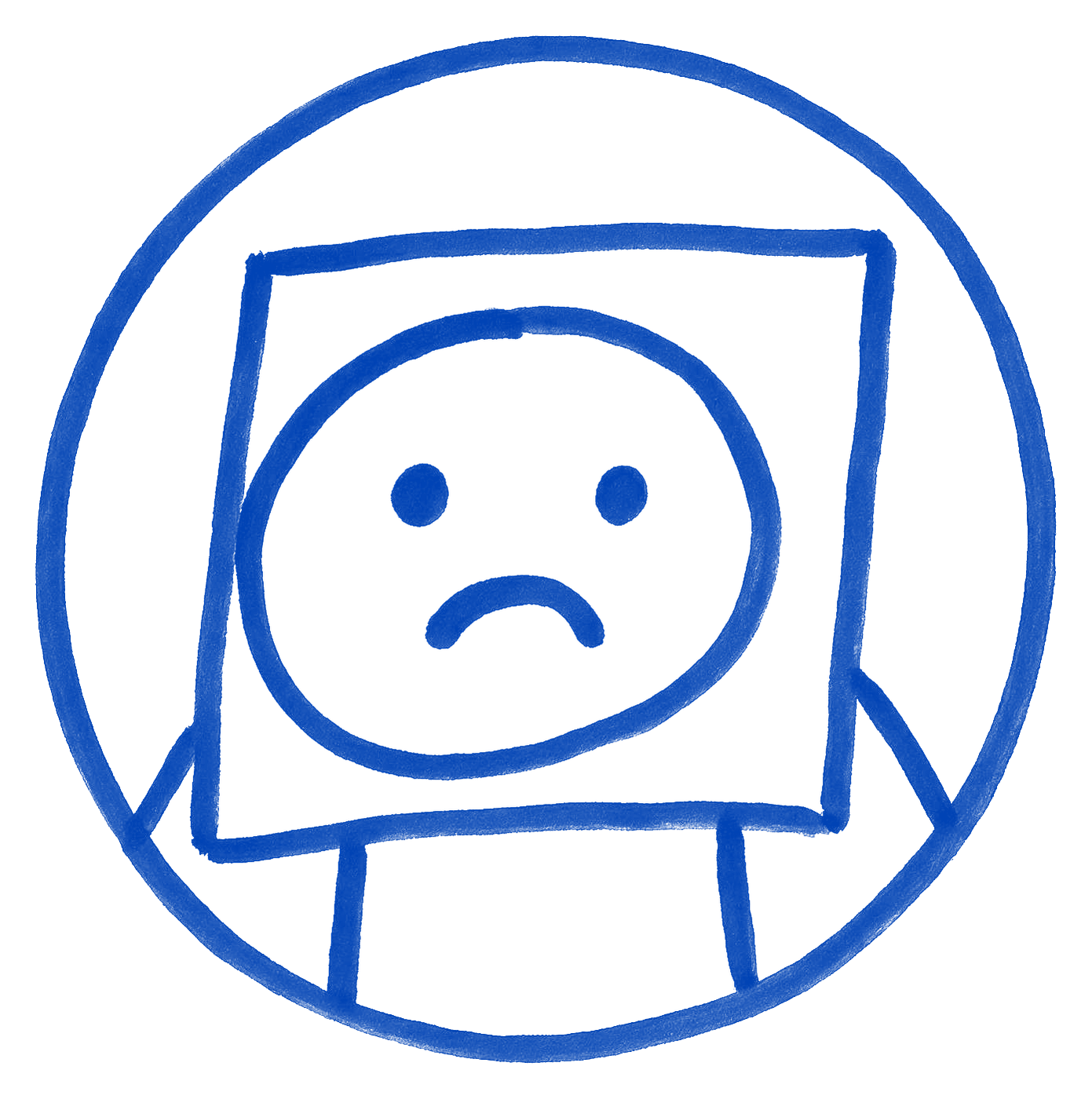 A square logo inside a circle crop drawn in ink, its corners poking out where the platform will cut them off