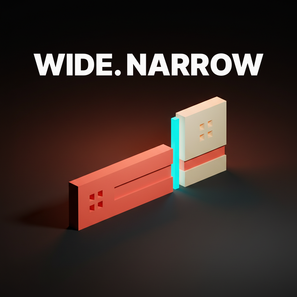 Voxel illustration showing a horizontal and stacked logo lockup side by side as an orientation pair