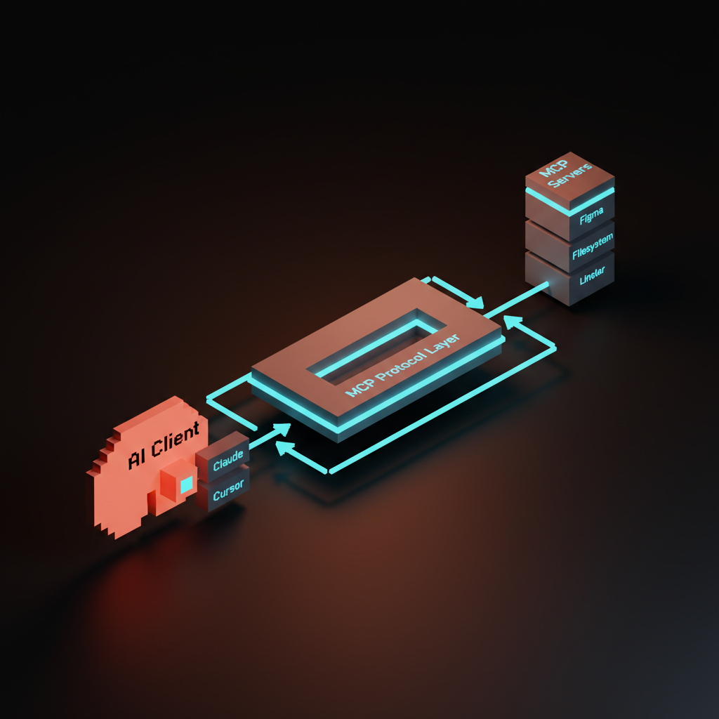 Voxel architecture diagram showing design and project management tools connected through a shared MCP layer.