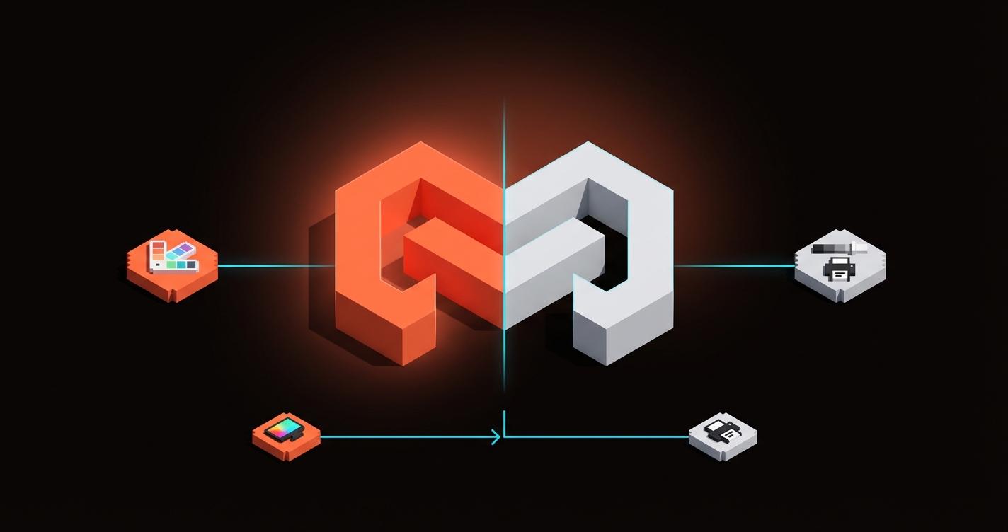 Voxel comparison: a logo shown in full color versus the same logo in pure black, both equally recognizable