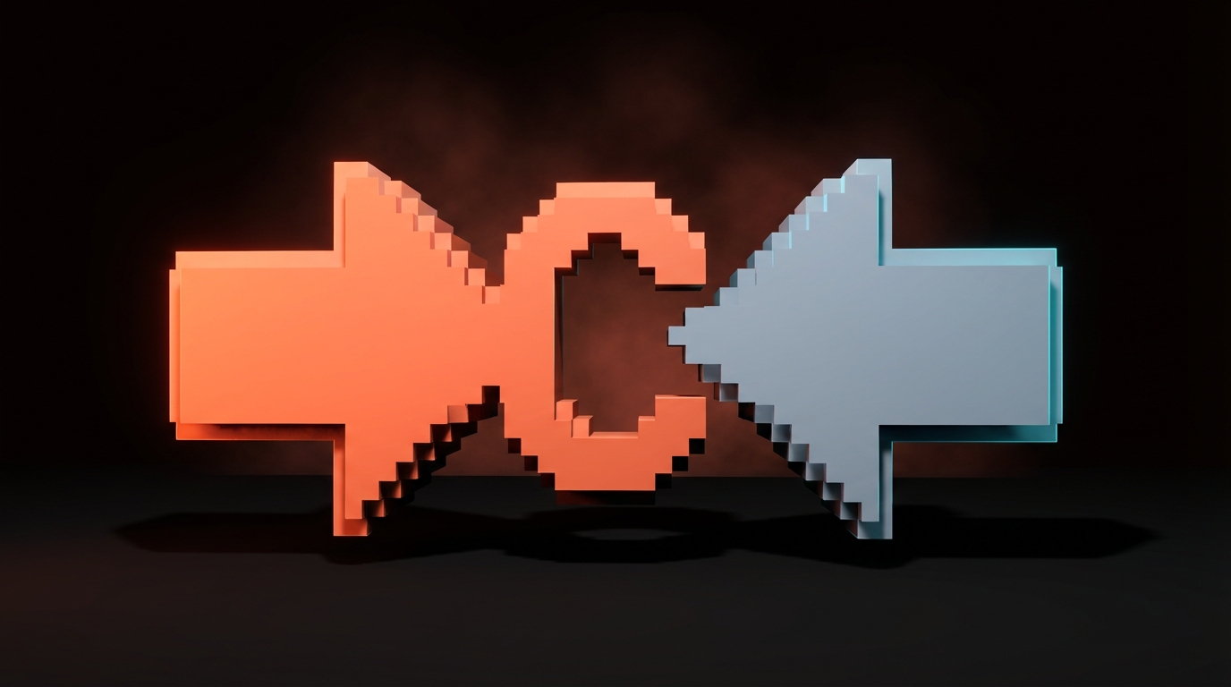 Voxel Carrefour logo with two opposing arrow shapes, the negative space gap between them forming a bold letter C