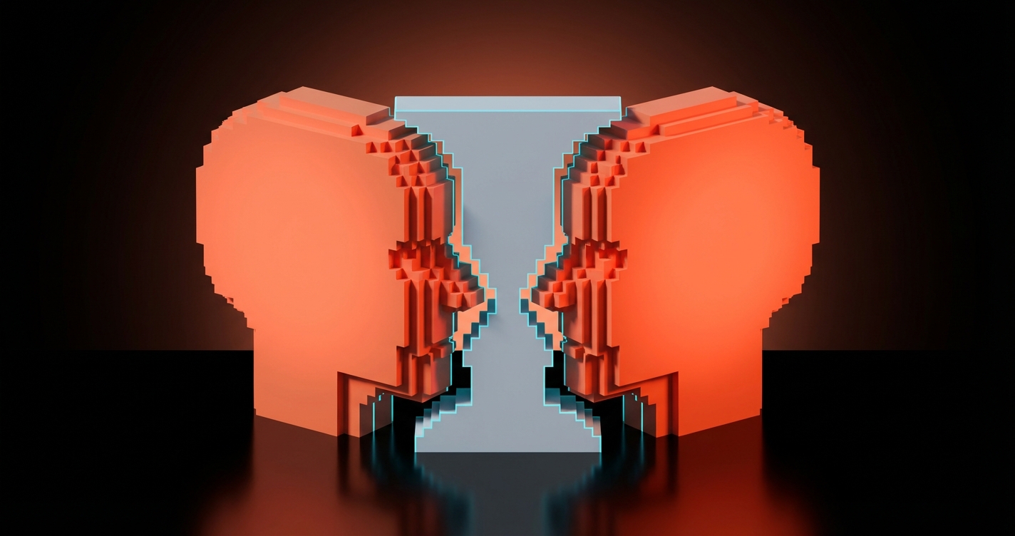 Figure-ground principle: two profiles face each other while a vase shape emerges in the negative space between them