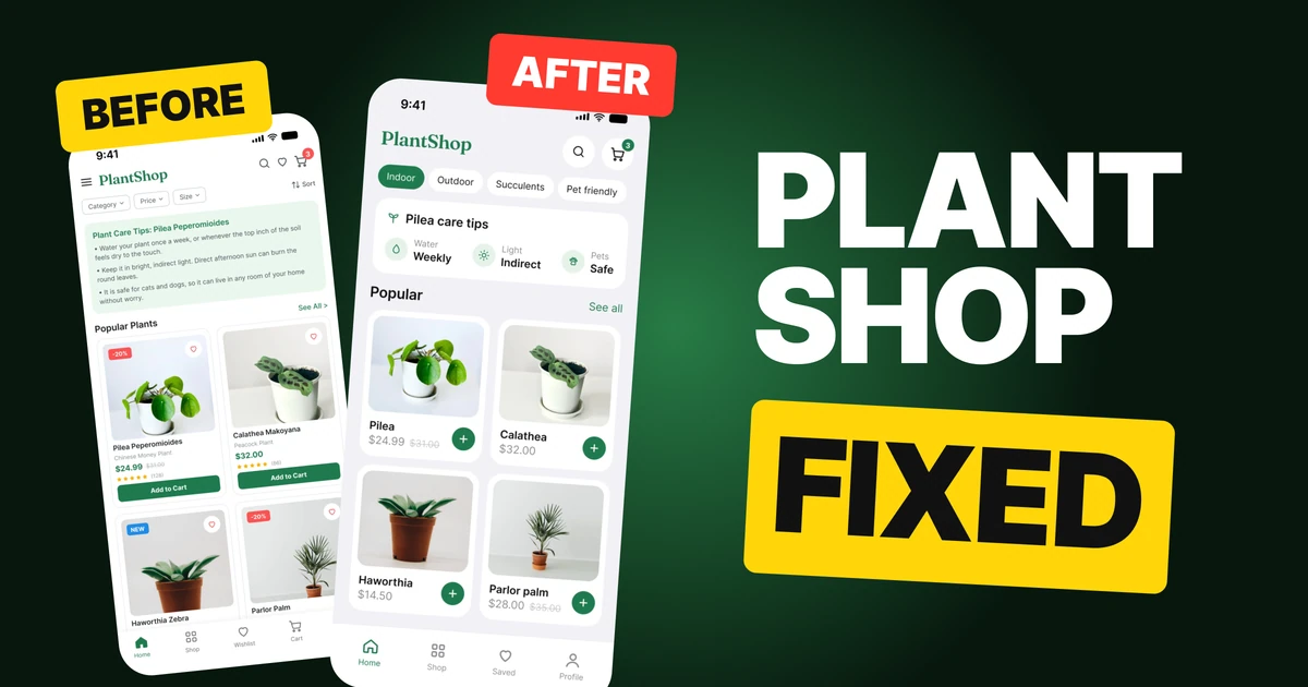 Plant Shop App Design: An Ecommerce Home Screen Redesign