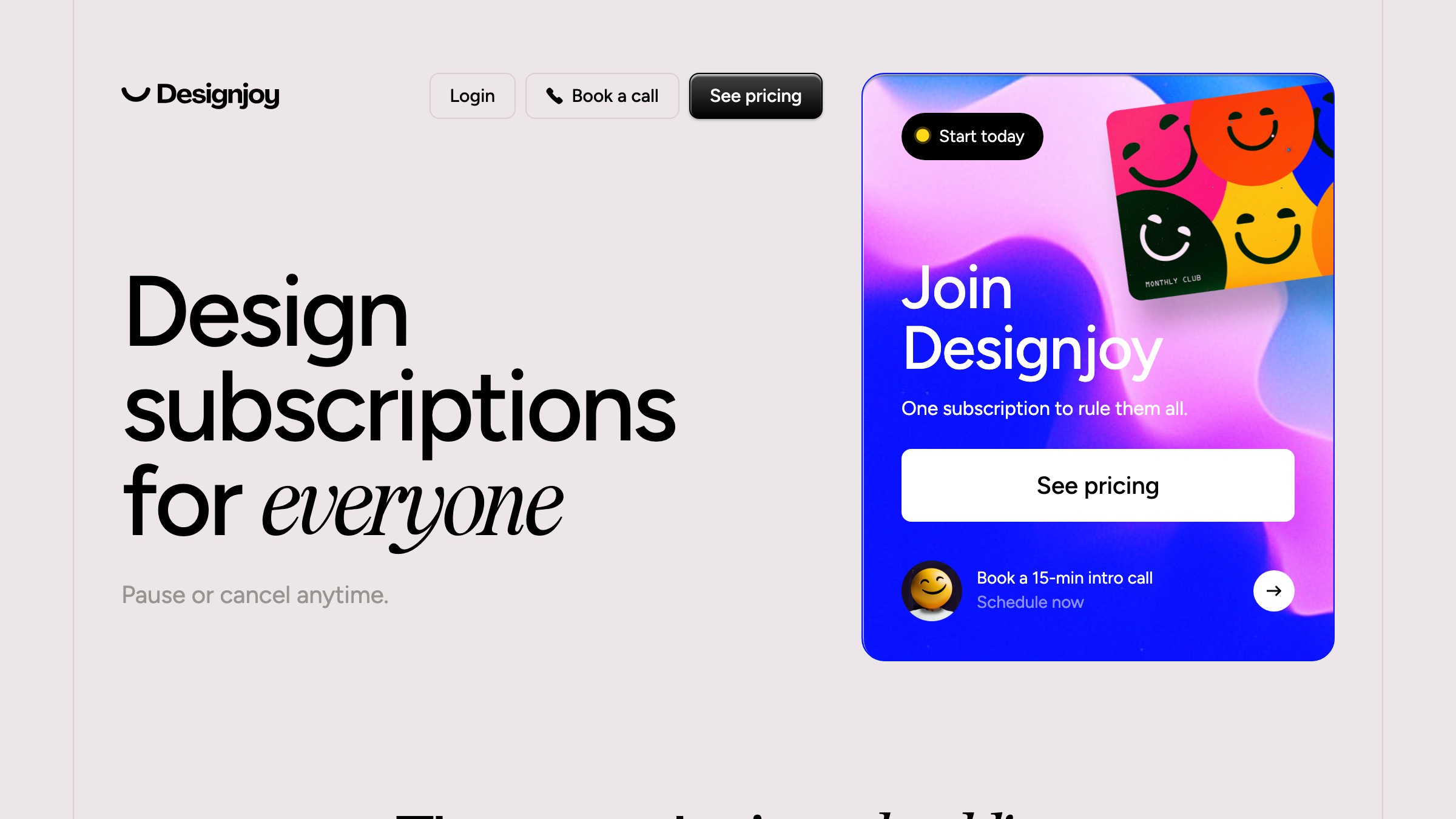 Designjoy homepage showing subscription design service at 4,995 dollars per month