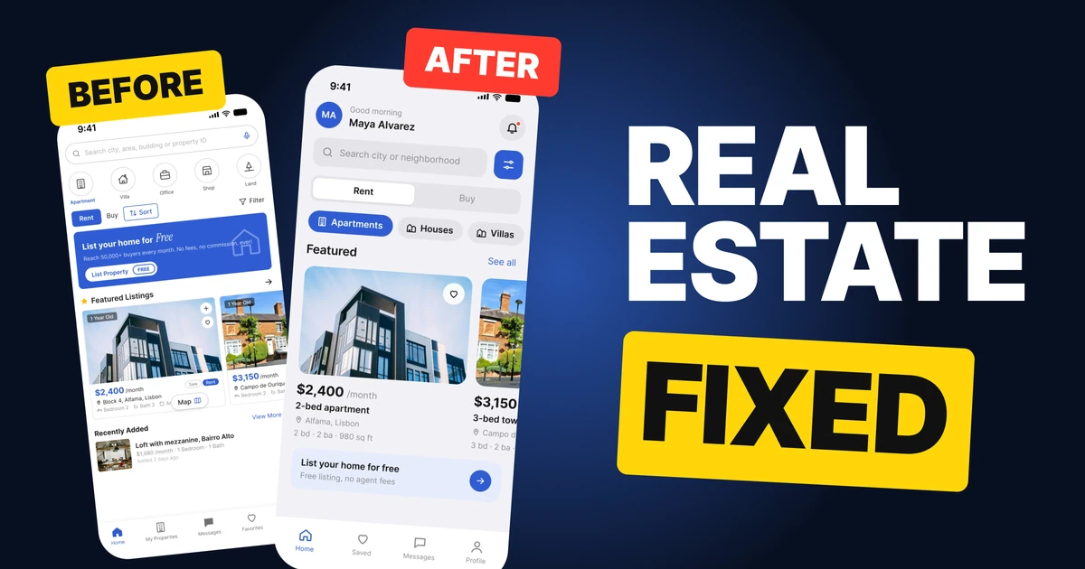 Real Estate App Design: A Home Screen Redesign, Before and After