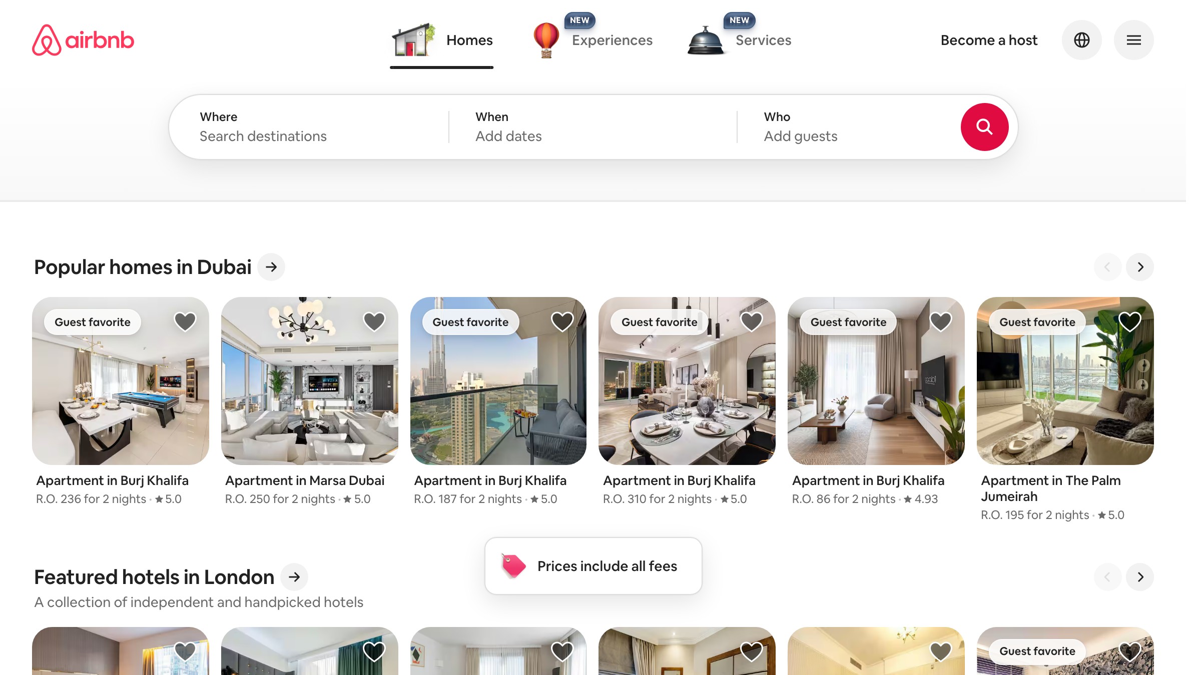 الصفحة الرئيسية لـ Airbnb تعرض علامة Belo وتحديد موقع "الانتماء في كل مكان" المطلق في إعادة البناء عام 2014.