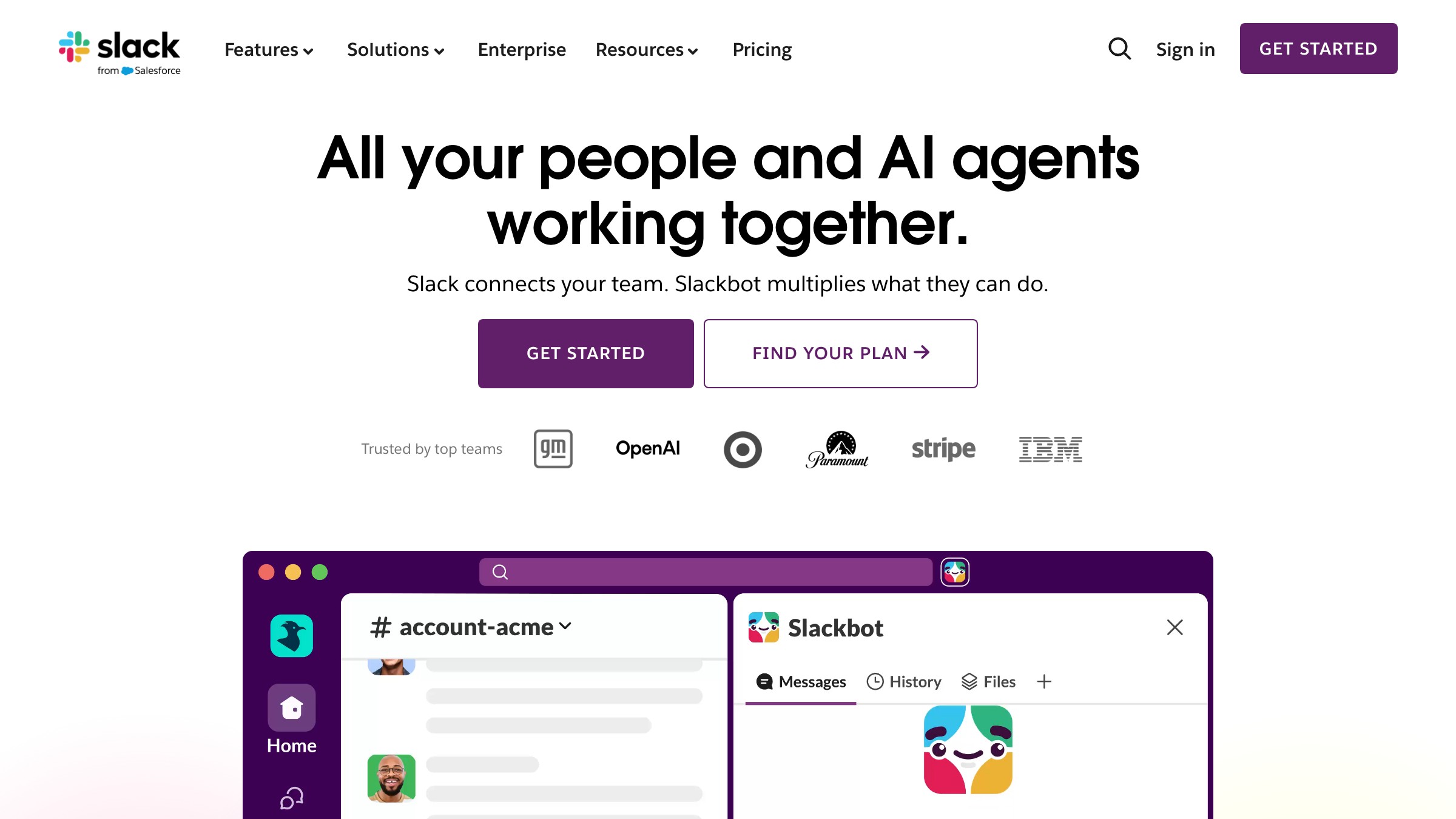 Slack's homepage featuring the 2019 redesigned symbol with high-contrast colored segments.