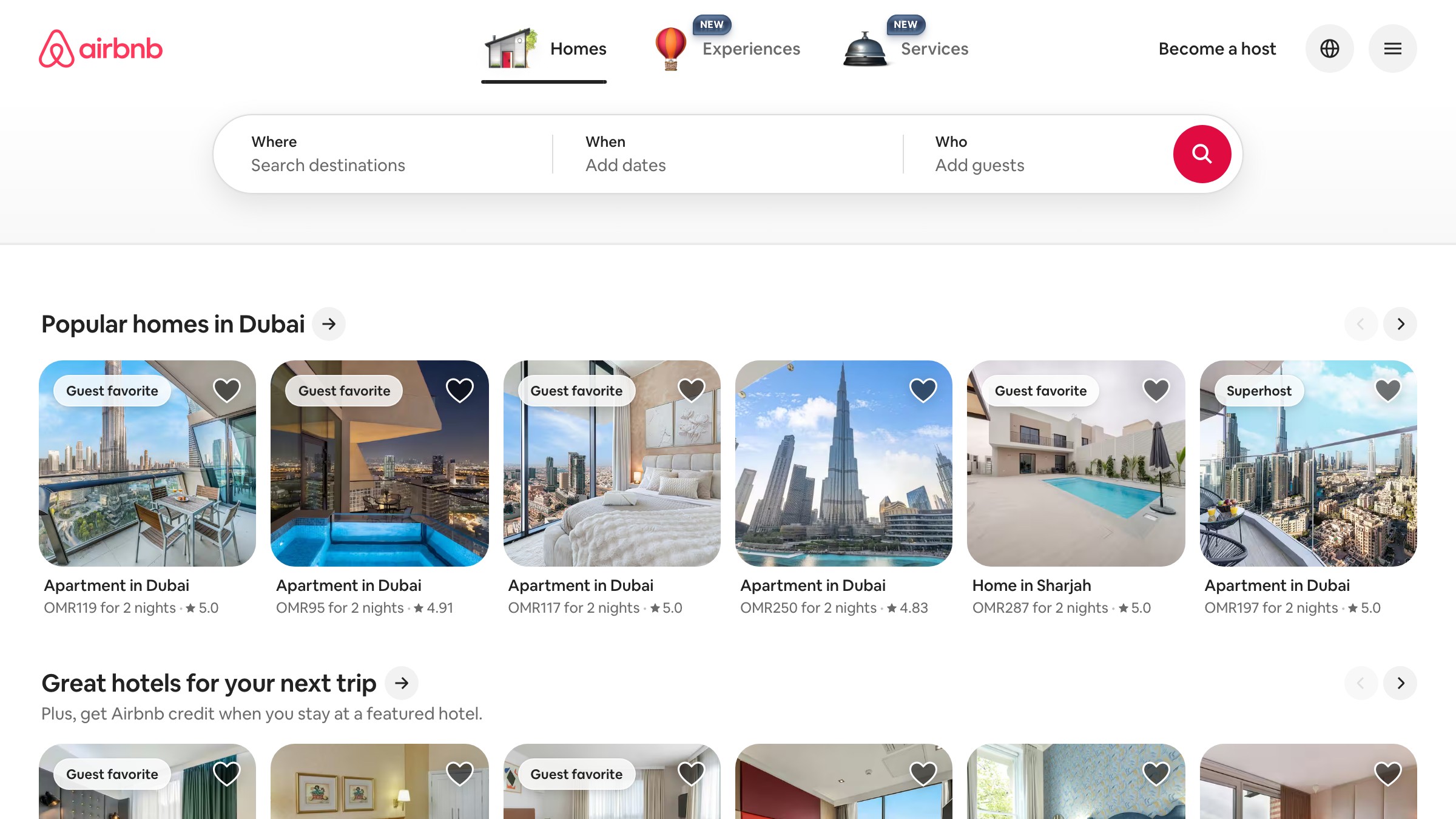Airbnb's homepage featuring the belo symbol paired with the full Airbnb wordmark.