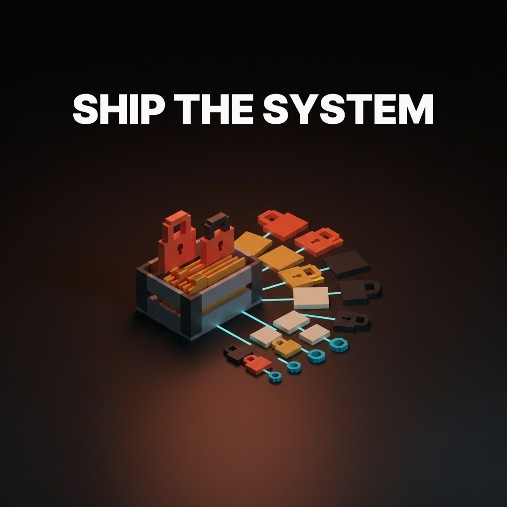 Voxel concept illustrating the complete file inventory for a responsive logo system — SVGs, PDFs, and PNGs organized by tier and color variant