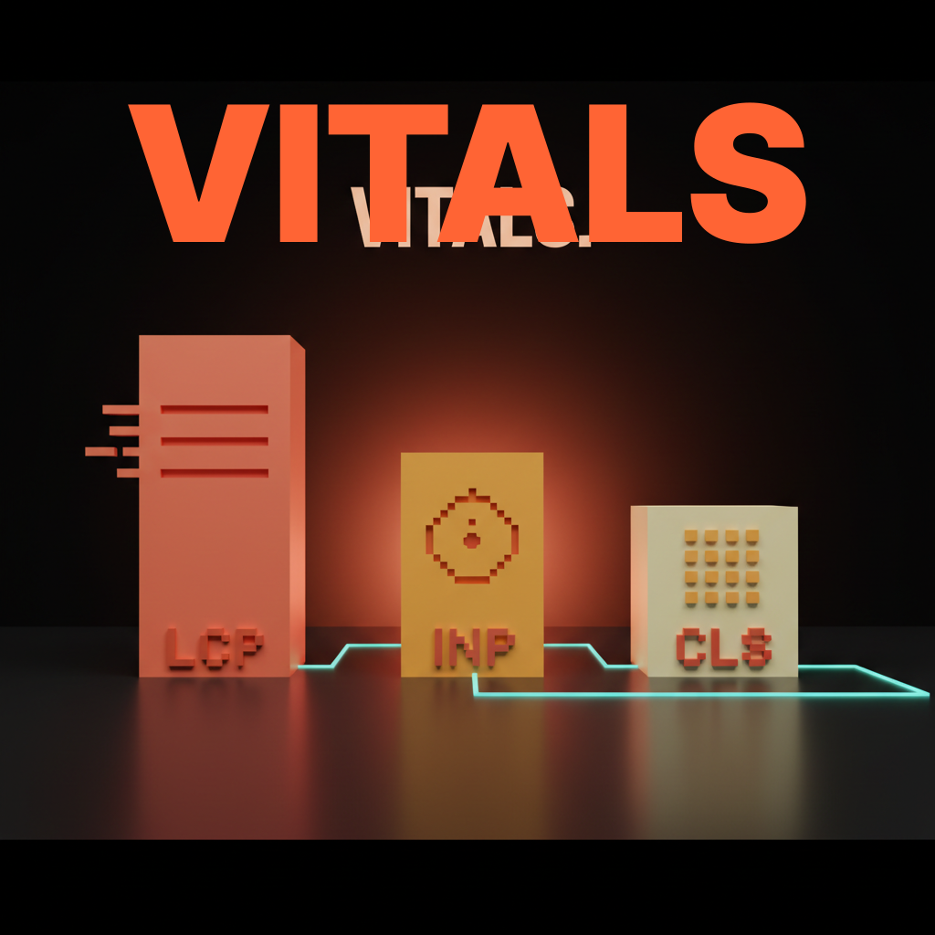 Voxel composition of three heavy voxel pillars on the studio floor in coral amber and cream, the coral pillar tallest etched with three bold horizontal voxel rule lines stacked tightly together, the amber pillar medium height with a single pulsing voxel dot ring, the cream pillar shortest with a tight grid of small voxel squares all locked in place, single-word etched labels LCP INP CLS