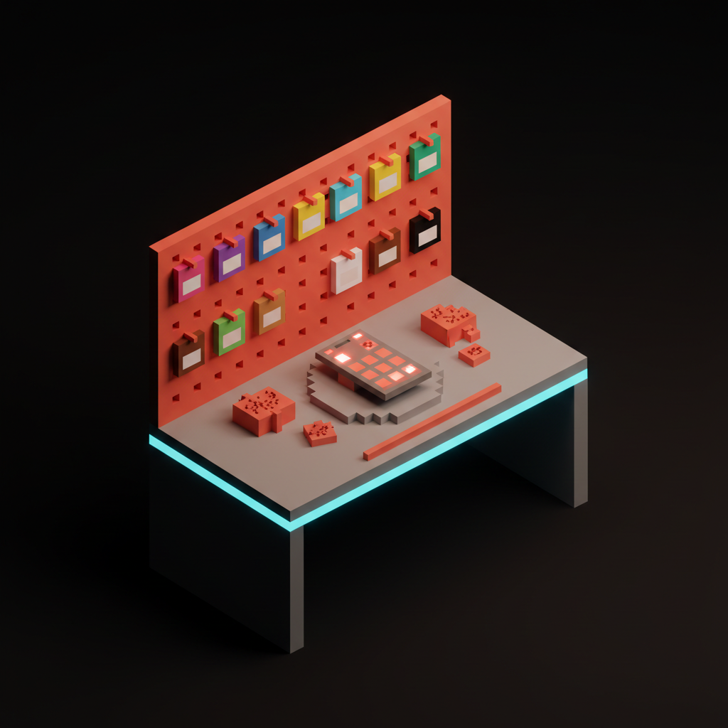 Voxel workspace with name tags, context notes, and an obvious local fit for a small audience