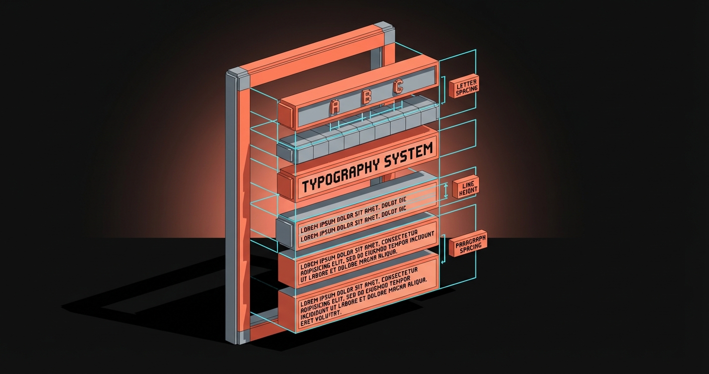 Line height, letter spacing, and paragraph spacing shown as distinct measured layers on a typographic specimen