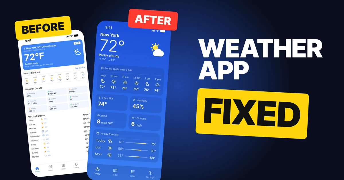 Weather App Design: A Home Screen Redesign, Before and After